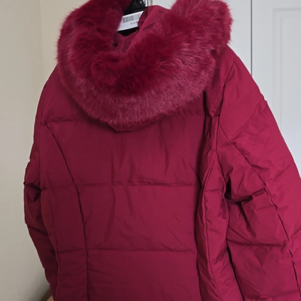 Kate Spade Long Parka With Faux Fur Trim Coat, Blackberry Preserves
